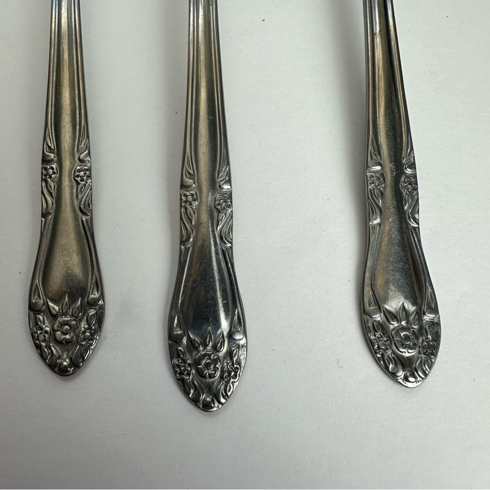 Custom Craft Ice Teaspoons Stainless Steel Floral Tapered Flatware SET OF 10 - Picture 7 of 8